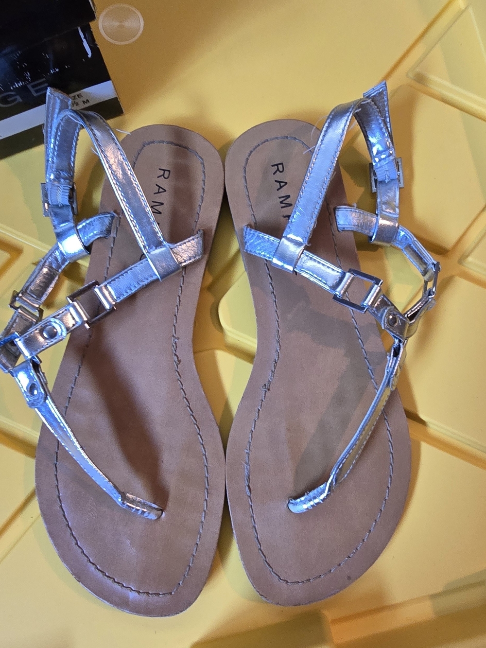 Rampage Silver Metallic T-Strap Sandals